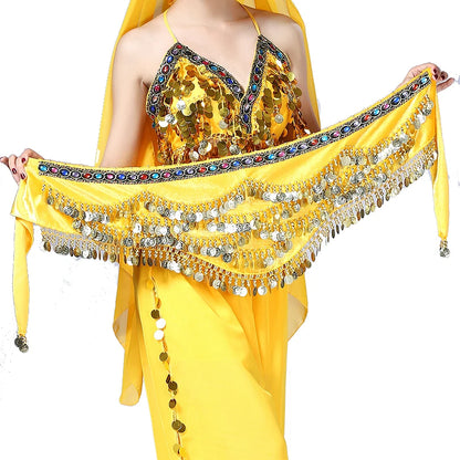 1PC New Style Belly Dance Belt Newest Multi-color Glass Silk Velvet Dancing Belt Scarf Crystal BellyDance Waist Chain Hip Scarf - AMULET RING STORE