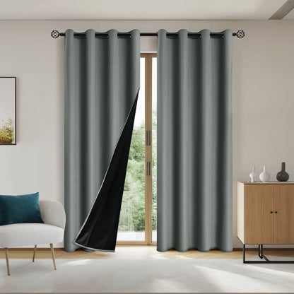 2pcs Modern 100% Blackout Curtain with Coated Lining, Solid Window Curains for Bedroom, Living Room, Dining Room, Home Decor - AMULET RING STORE