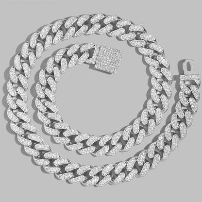 Iced Out Bling AAA Rhinestones Prong Cuban Link Chain Men's Necklace 2 Row Crystal Curb Cuban Chain Hip Hop Jewelry 13/14/20MM - AMULET RING STORE