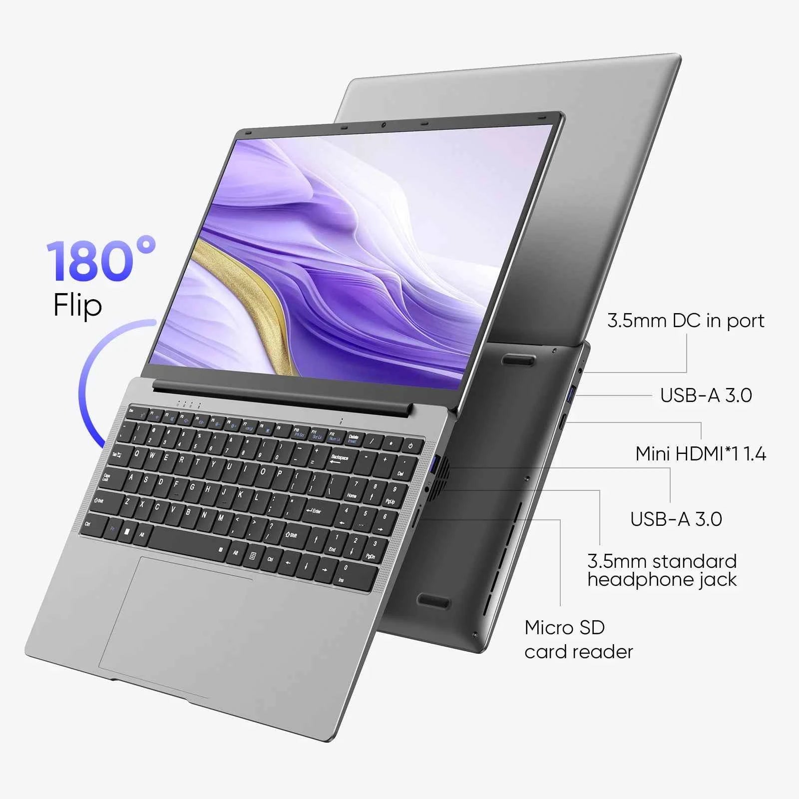 15.6 "Thin & Portable Laptop Computer Intel Celeron N4000 8GB RAM 256GB SSD FHD 1920x1080 16:9 Display For Work And Study