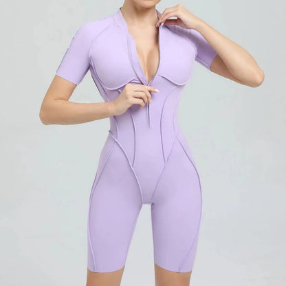 Seamless Yoga Jumpsuit Sports Fitness Backless Tight Zipper Long-sleeved One-Piece Workout Clothes Gym Leggings Sportswear