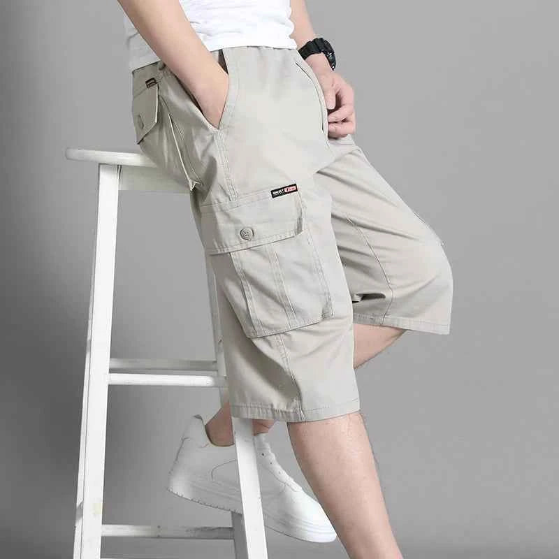 New Men's Cropped Cargo Shorts Men Casual Sports Pants Zipper Pocket Summer Cotton Shorts Running Jogger Shorts Elastic Waist