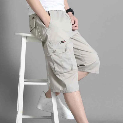 New Men's Cropped Cargo Shorts Men Casual Sports Pants Zipper Pocket Summer Cotton Shorts Running Jogger Shorts Elastic Waist
