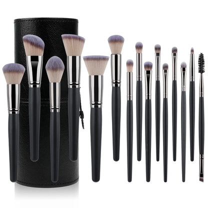 New Cangzhou15Pink Plaid Makeup Brush Set Rose Gold Wooden Handle Makeup Tools - AMULET RING STORE