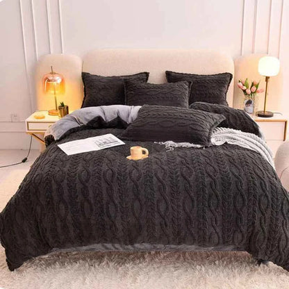 Home Textiles Velvet Flannel Bedding Set Plush Solid Color Duvet Cover Fluffy Reversible Plush Bedding Set Warm for Winter King