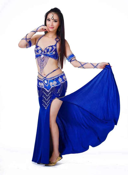 Hot Selling Ladies Beaded Sequins Belly Dance Accessories Belts + Bra Samba Costume Club Bra