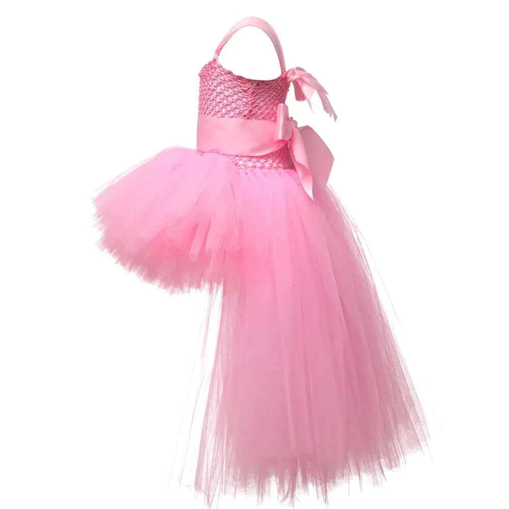 Girls Pink Black Tutu Dress V-neck Train Girl Evening Birthday Party Tulle Dresses Girl Ball Gown Dress Kids Halloween Costumes