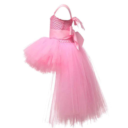 Girls Pink Black Tutu Dress V-neck Train Girl Evening Birthday Party Tulle Dresses Girl Ball Gown Dress Kids Halloween Costumes