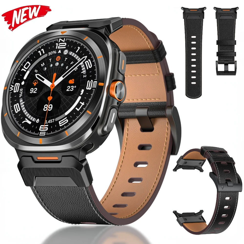 Metal+Leather Strap for Samsung Galaxy Watch Ultra 47mm Stainless Steel Business Bracelet Belt Galaxy Watch 8-7 Ultra 47mm Band