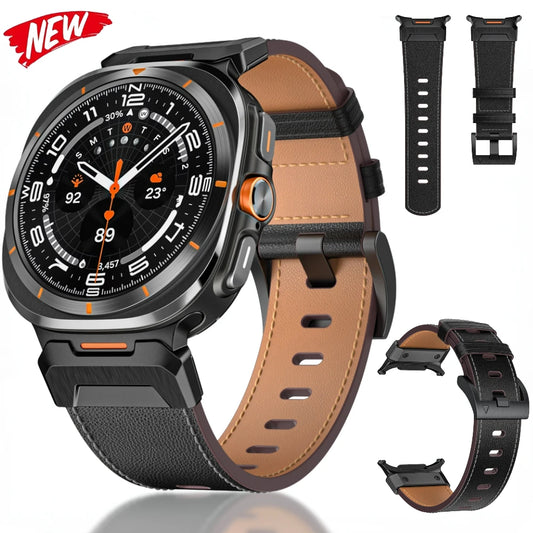 Metal+Leather Strap for Samsung Galaxy Watch Ultra 47mm Stainless Steel Business Bracelet Belt Galaxy Watch 8-7 Ultra 47mm Band