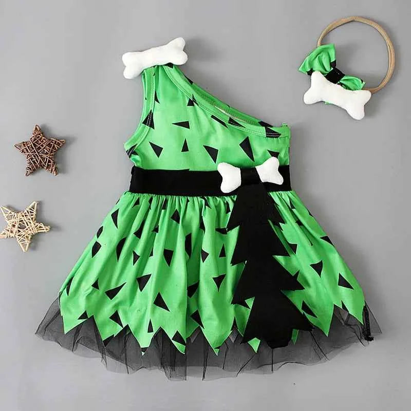 MiniFox Halloween Caveman Dress For Girls Clothes Off Shoulder Baby Dresses Historical Stone Age Party Girl Halloween Costume