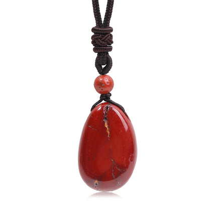 Casual Simple Natural Water Droplet Pendant Necklace Amethyst Opal Obsidian Red Agate Pendant Adjustable Cord Chain Necklace
