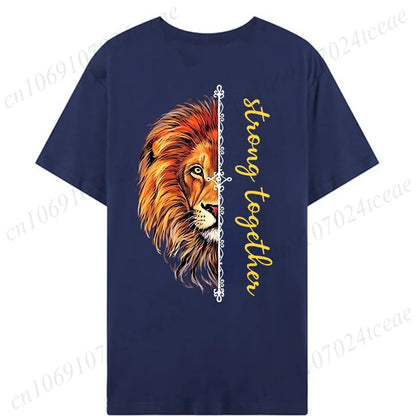 Fashion Valentine's Day Tees Shirt Lion Animal Back Print Graphic Y2k Tops Lover Couples Matching T-shirt Men & Women Clothing - AMULET RING STORE