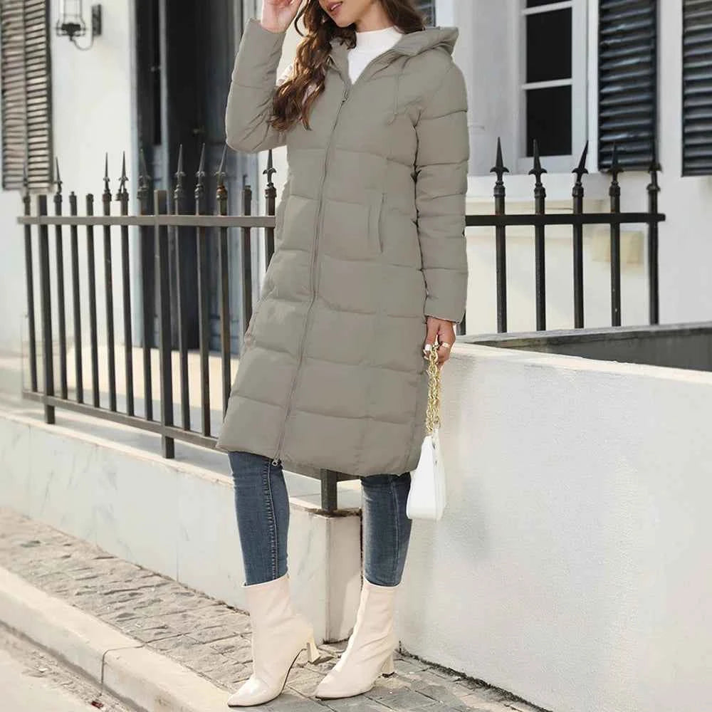 Women's Padded Coat Autumn Winter Simple Basics Zipper Long Sleeve Hoodie Daily Long Padded Clothes