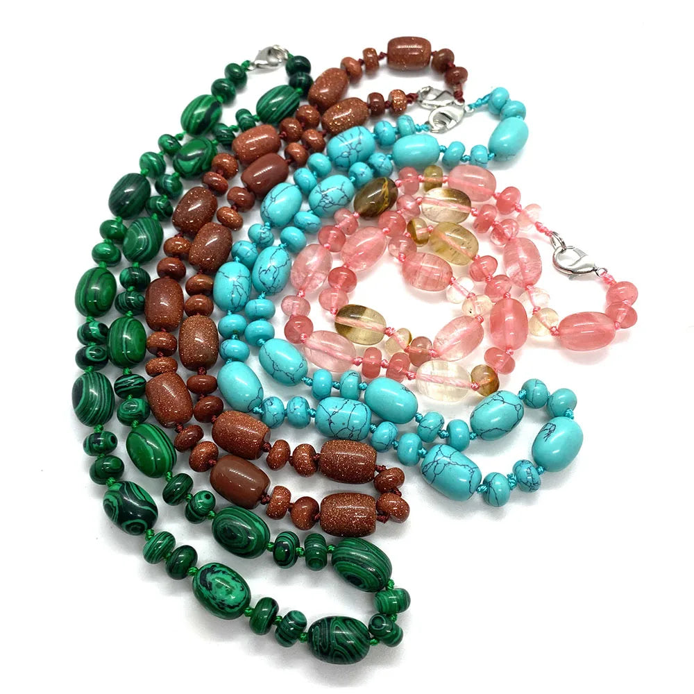 Natural Stone Malachite Lapis Lazuli Agate Necklace 10x14mm Cylindrical Beads 5x9mm Abacus Beads Ladies Necklace about 18 Inches - AMULET RING STORE