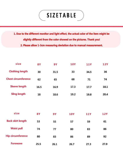 Two Piece Summer Girl Cute Breathable Shoulder Strap Printed Short Sleeved Skirt Pants Princess Birthday Party Costume Set