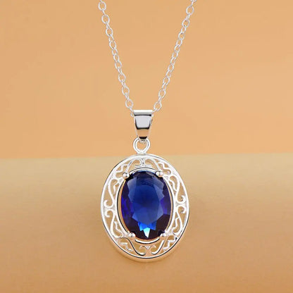 45cm 925 Sterling Silver Pretty Blue Crystal Zircon Necklaces For Women fashion party wedding engagement Jewelry holiday gifts