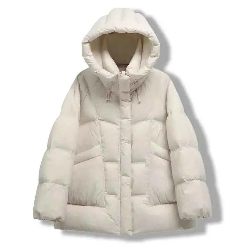 Puff Down Jacket Women's Winter Jacket Padded New Outerwear Hooded Versatile Loose Padding Thickened White Duck Down Warm Coat