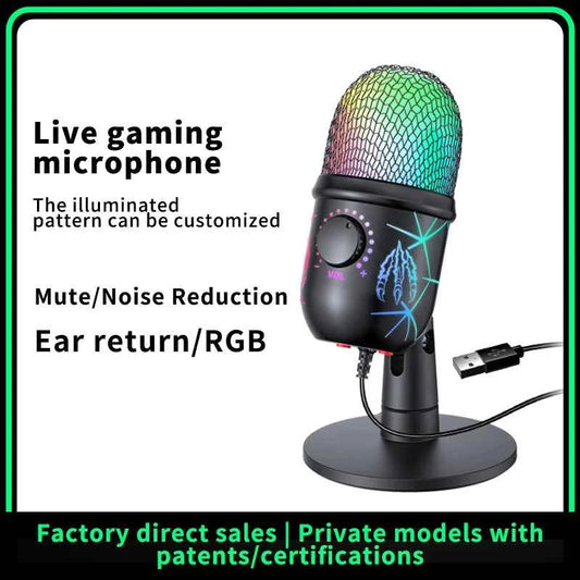 Gaming Microphone USB Microphone for PC Condenser Podcast Mic for Studio Recording with Headphone Jack, Led, Noise Cancellation