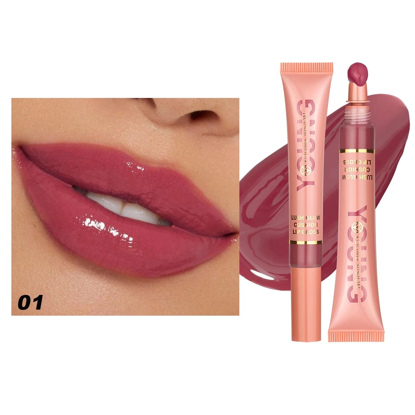 YOUNG VISION 6 color Liquid Water Brightening Lip Color Plush Brush Head Squeezing Lip Color Moisturizing Lip Glaze - AMULET RING STORE