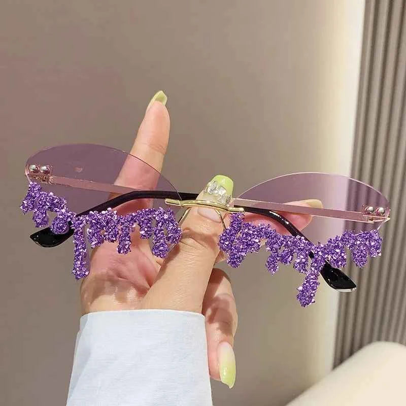 Diamond Rimless Sunglasses Women Luxury Brand Rhinestone Sun Glasses Ladies Sexy Tear Shape Punk Party Eyewear gafas de sol