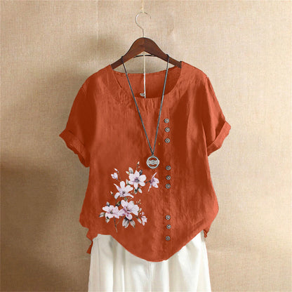 Cotton Linen T Shirt Women's Clothing Summer Retro Ladies Tops Tee Casual Loose Short Sleeve T-shirt Woman Ropa Blusas Tshirt