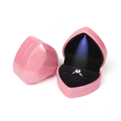 New in LED Light Jewelry Box Ring Earrings Earnail Pendant Organizer Imitation Leather Velvet Decorative Gold Frame Storage Box - AMULET RING STORE