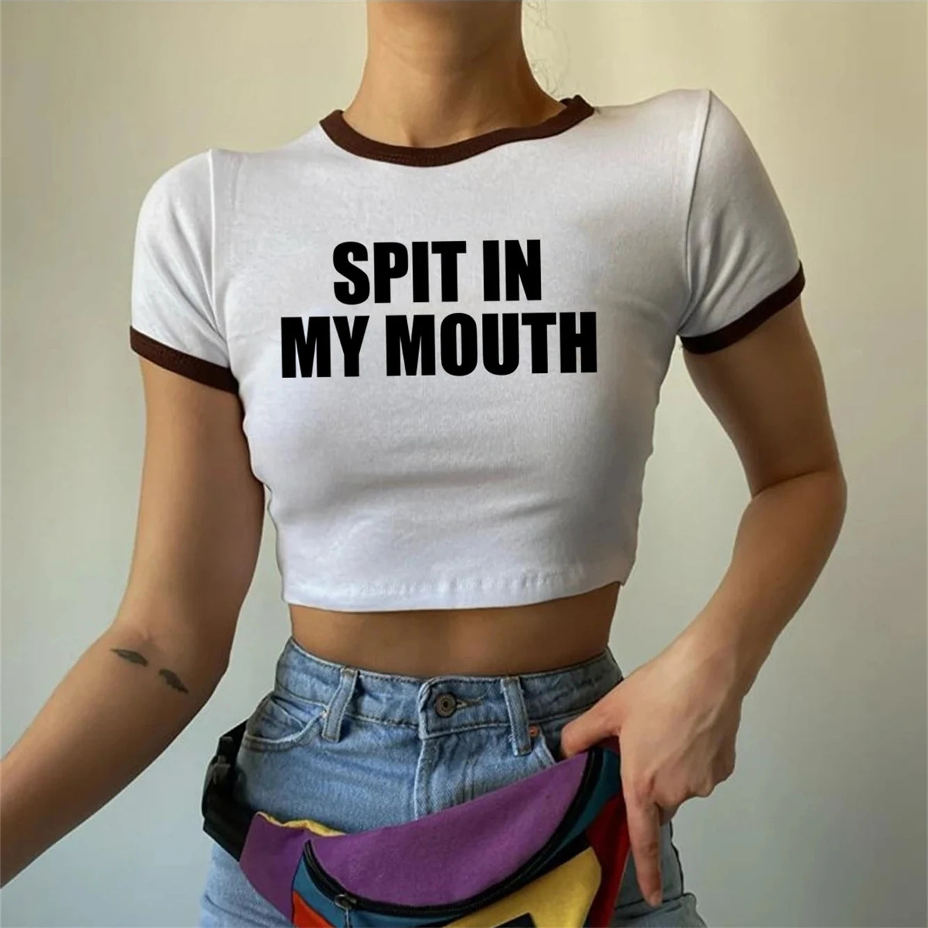 Spit In My Mouth Crop Top Baby Tee Girls Summer Cotton Short Short Sleeve Women T-Shirt - AMULET RING STORE