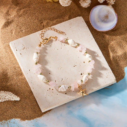 Bohemian Starfish Pendant Bracelet for Women Handmade Crushed Stone Beaded Bracelet Summer Beach Jewelry Travel Accessory Gift