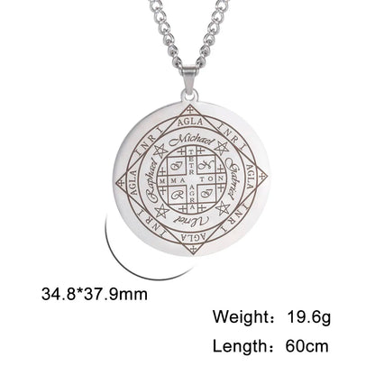 Dawapara Fortune Wheel AGLA INRI Stainless Steel Men Necklace