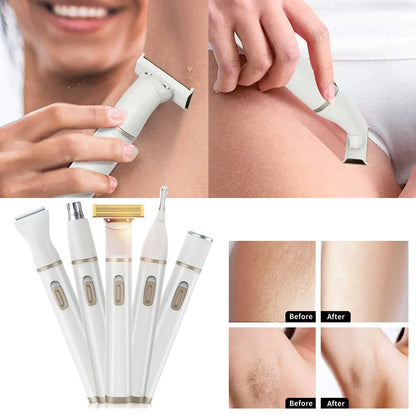 5 In 1 Electric Shaver for Women Painless Eyebrow Razor Bikini Trimmer Cordless Womens Body Shaver Facial Hair Remover Depilador - AMULET RING STORE