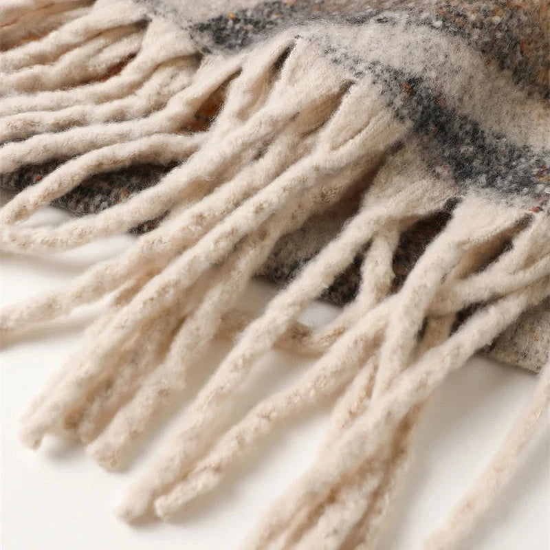 2025 New Rainbow Color Stripe Winter Warm Women Scarf Cashmere Luxury Shawls Thick Neckerchief Hijab Wraps Pashmina Foulard