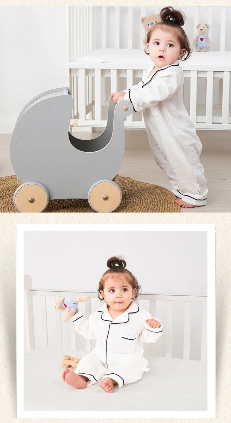 Baby Sleepwear for Boy Girl Organic Cotton White Romper Newborn Pajama Muslin Long-sleeved Onesie Kids Clothe Toddler Jumpsuit - AMULET RING STORE