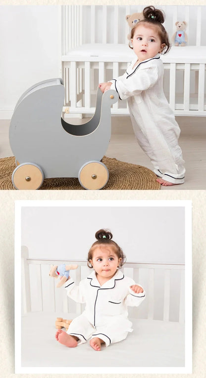 Baby Sleepwear for Boy Girl Organic Cotton White Romper Newborn Pajama Muslin Long-sleeved Onesie Kids Clothe Toddler Jumpsuit - AMULET RING STORE