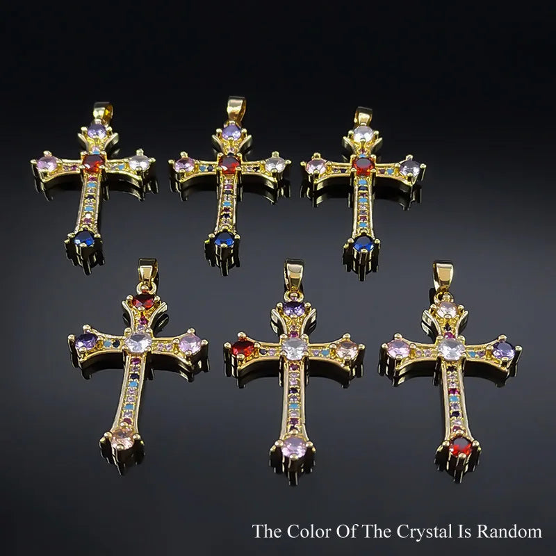 Shiny Hip Hop Zircon Cross Pendant Necklace for Women Stainless Steel Crystal Choker Christian Necklaces Jewelry cruz colgante