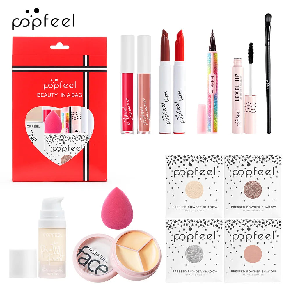 POPFEEL All-in-One Makeup Kit Gift Set with Eyeshadow Palette Foundation Lip Gloss Blush Brushes Eyeliner and More Beauty Gifts - AMULET RING STORE