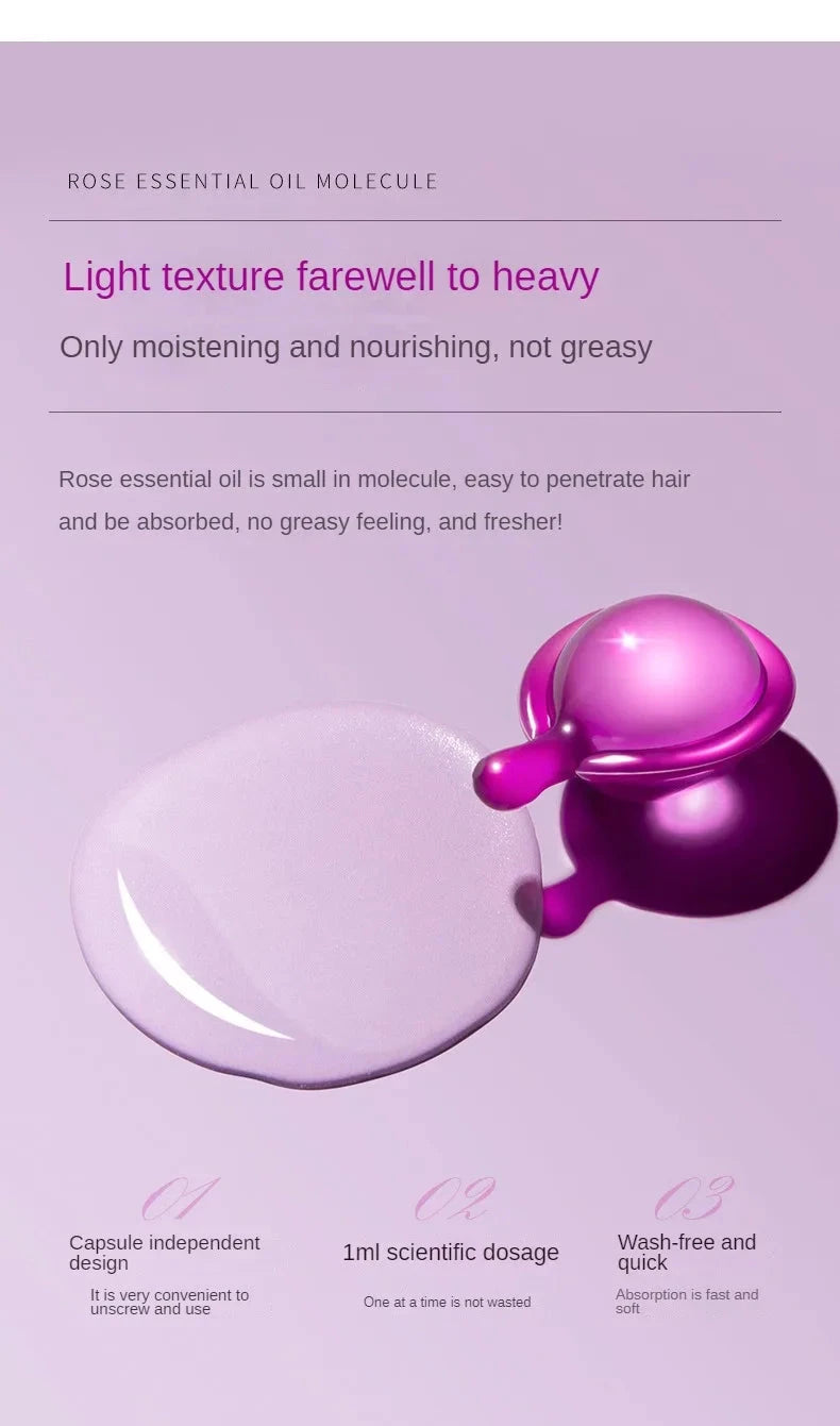Hair Styling Serum for Frizzy & Dry Hair Rose Essence Oil Capsules Leave-in Anti Frizz Conditioner Repairs Dry, Damaged Hair - AMULET RING STORE