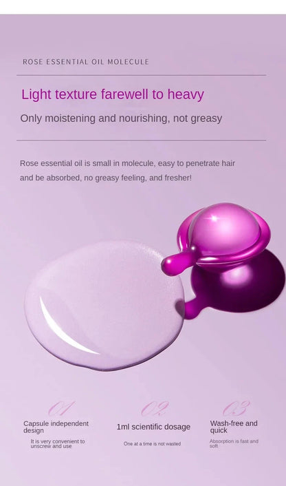 Hair Styling Serum for Frizzy & Dry Hair Rose Essence Oil Capsules Leave-in Anti Frizz Conditioner Repairs Dry, Damaged Hair - AMULET RING STORE