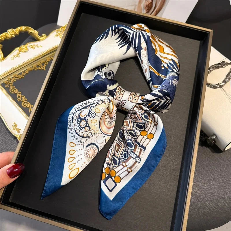 Luxury Fashion Print Square Scarf Women Soft Satin Scarves Bandana Hijab Neckerchief Shawl Kerchief Hair Band Foulard Lady - AMULET RING STORE