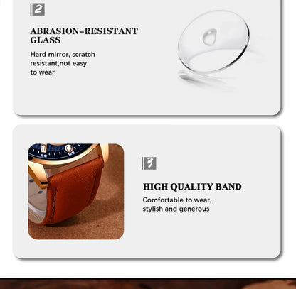 2PCS Set Fashion Mens Calendar Watches Luxury Male Business Casual Brown Leather Quartz Watch Men Bracelet Wrist Watch - AMULET RING STORE