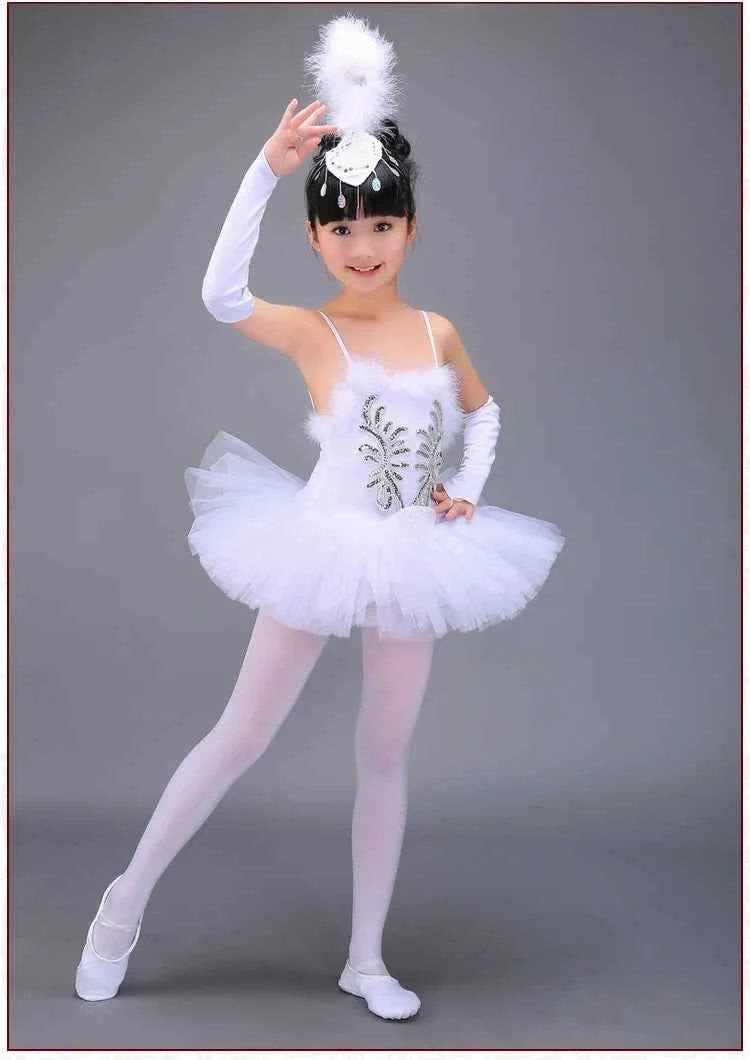 White Ballerina Dancing Costumes For Kids Tutu Dancewear Professional Girls Swan Lake Dance Dress Performance Ballet Dress 1Set
