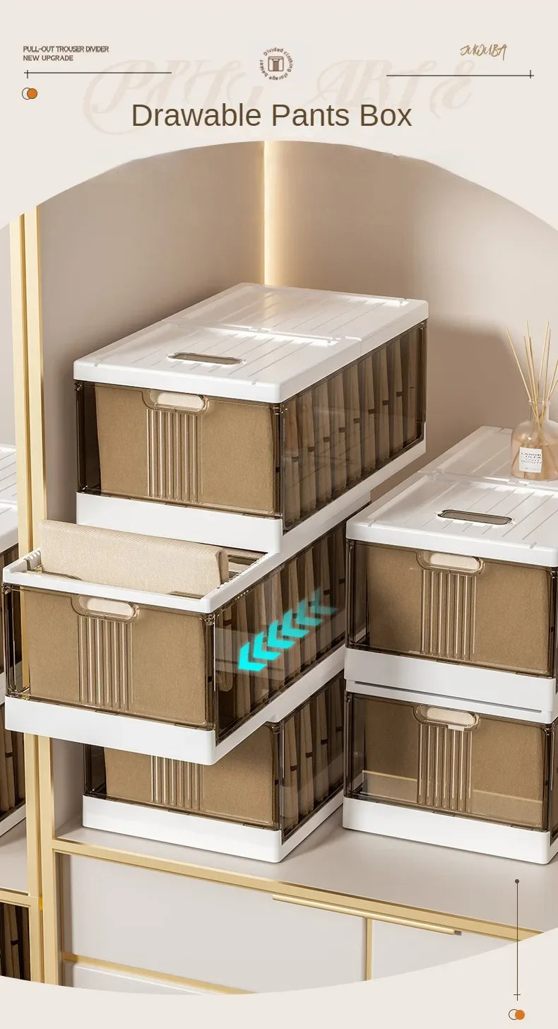 Large-capacity Clothes Organizer Household Closet Layered Pull-out Partition Organizer Box Foldable Dust Pants Organizer Box - AMULET RING STORE