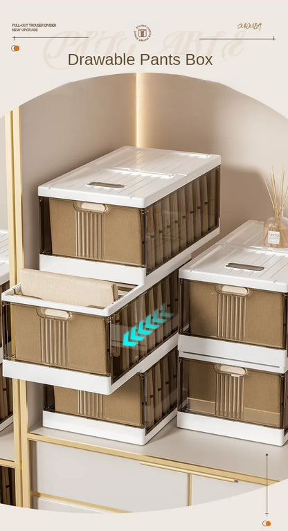 Large-capacity Clothes Organizer Household Closet Layered Pull-out Partition Organizer Box Foldable Dust Pants Organizer Box - AMULET RING STORE