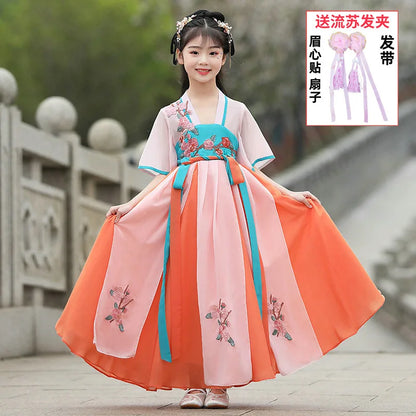 Summer Girls' Hanfu Dress Princess Costume Children's Dresses Kids Vintage Party Baby Girl Dress Cosplay Girls Clothes Vestidos