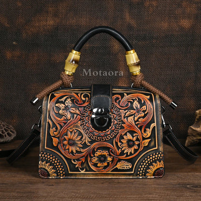 Motaora New Embossed Shoulder Bag For Women's 2025 Vintage Handmade Handbag Female PU Leather Big Capacity Crossbody Bags Purse