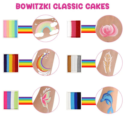Bowitzki Face Paint 12x10gm Professional Body Paint Kit For Kids Adults Stencil One Stroke Split Cake Rainbow Makeup - AMULET RING STORE