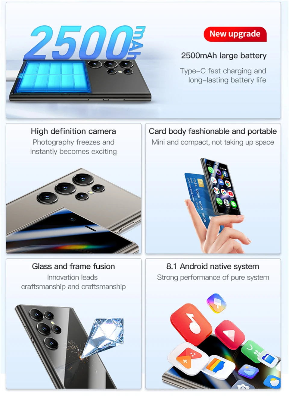 SOYES S24 Pro Max 4G Version 3.0 Inch Android8.1 Smartphone 2GB RAM 16GB ROM Dual SIM Standby 2500mAh Compact Mobile Phone - AMULET RING STORE