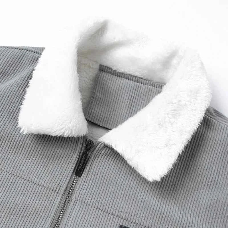 Winter Men Fleece Jacket Padded Warm Loose Parka Coat Corduroy Short Jacket Man Solid Fur Collar Windbreaker Cotton Jackets