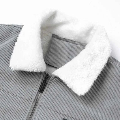 Winter Men Fleece Jacket Padded Warm Loose Parka Coat Corduroy Short Jacket Man Solid Fur Collar Windbreaker Cotton Jackets