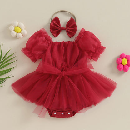 ma&baby 0-24M Christmas Newborn Infant Baby Girl Red Romper Tulle Bow Ruffle Jumpsuit Party Xmas Costumes Headband Outfits D05 - AMULET RING STORE